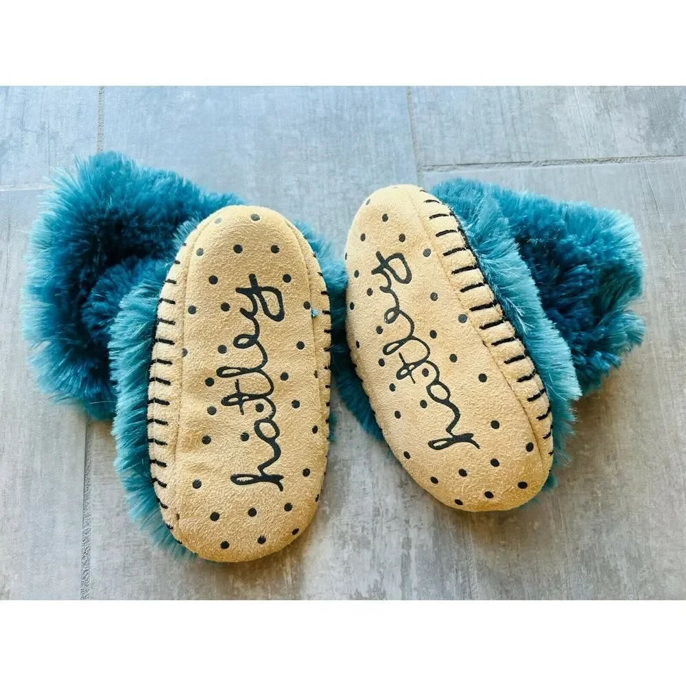 HATLEY Kids Fluffy Slippers Ice Monsters Blue Small 5-7 New House Shoes Cozy NEW